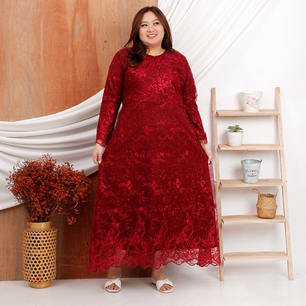 Sarah Gamis Jumbo Warna Merah Maroon Oversize Bigsize XXL-XXXL Resleting Depan Busui Friendly Bahan 