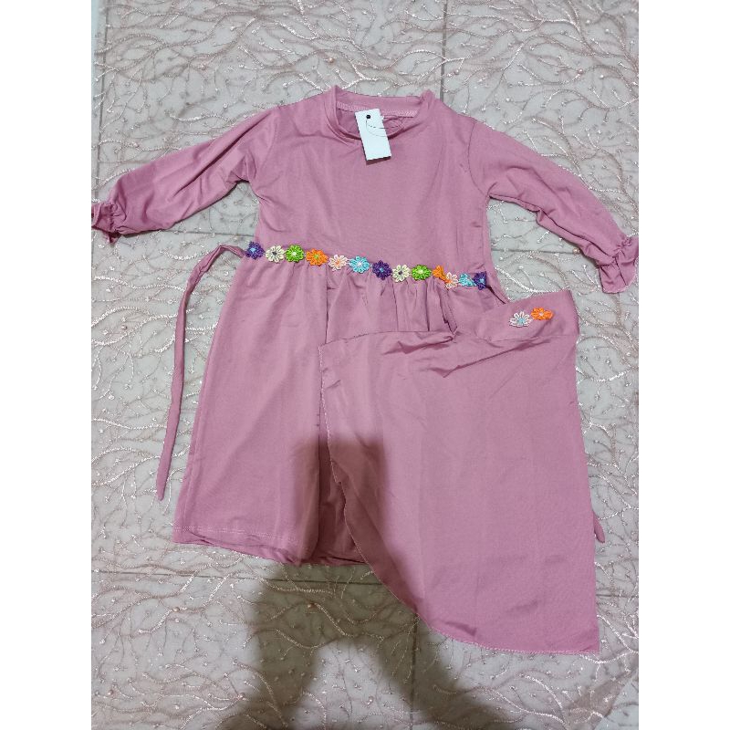 gamis anak set hijab bahan Jersey premium