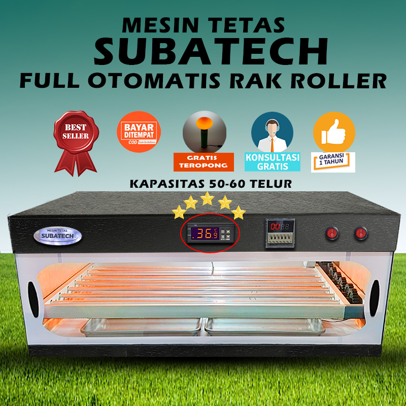 Mesin Tetas Telur Full Otomatis Penetas SUBATECH MTFORR50 Rak Roller MTTU