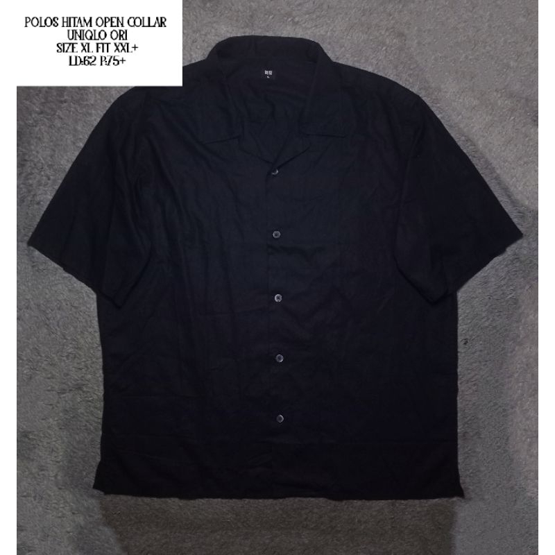 Kemeja pria open collar uniqlo hitam polis