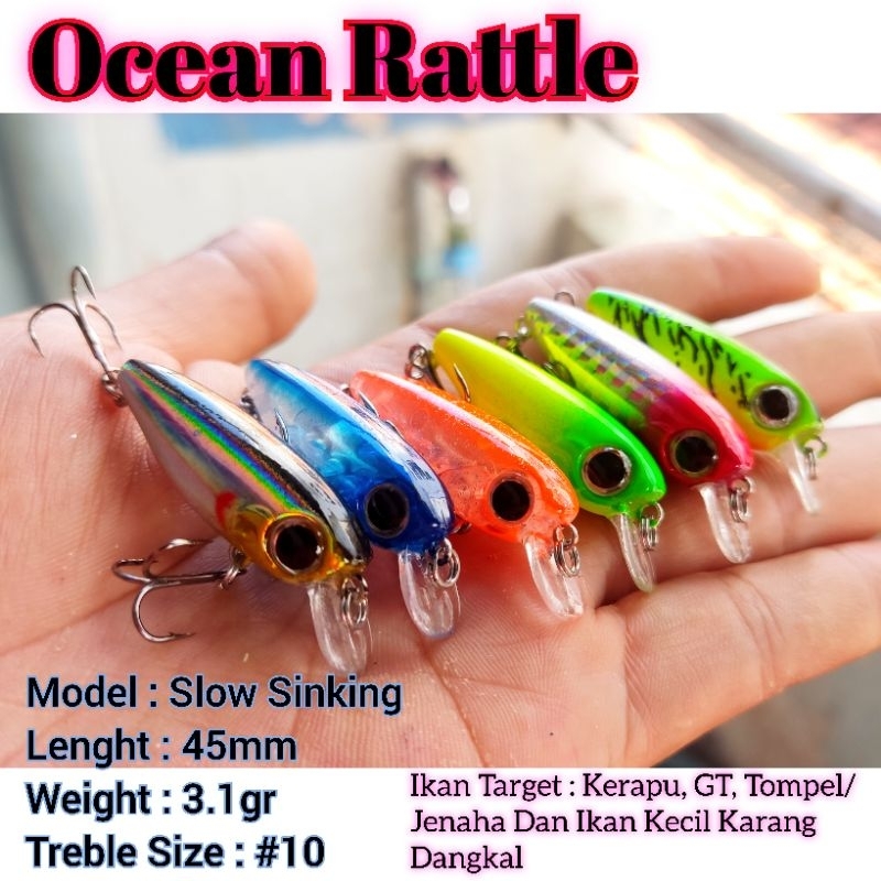 Minnow Ocean Rattle Ultra Light Lure Slow Sinking Umpan Hampala Gabus Kerapu