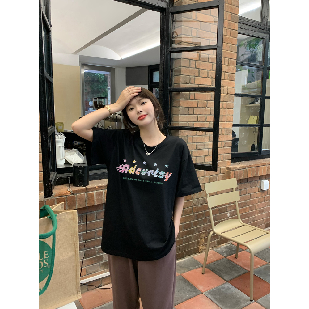 100% Katun Graphic Tee Baju Wanita Letter Atasan Wanita Oversize Kaos Putih T-shirt Couple Korean Style