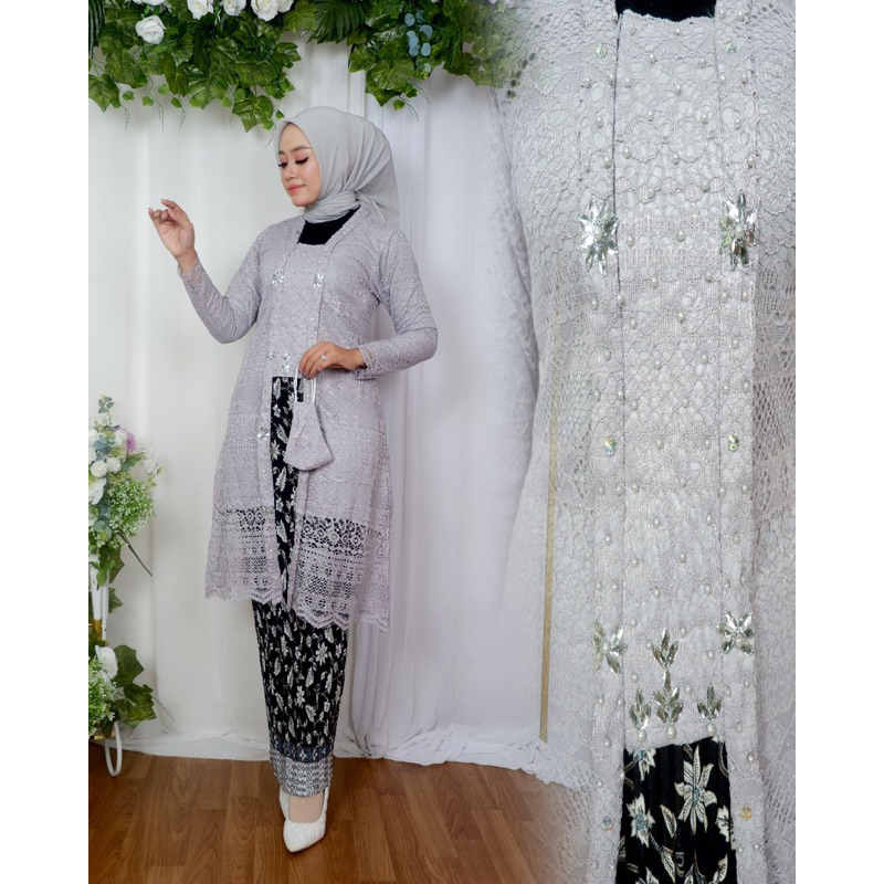 Permata Olshop / Setelan Kebaya Kutu Baru Payet Brukat Modern / Kebaya Pesta Mewah / Kebaya Busui Modern