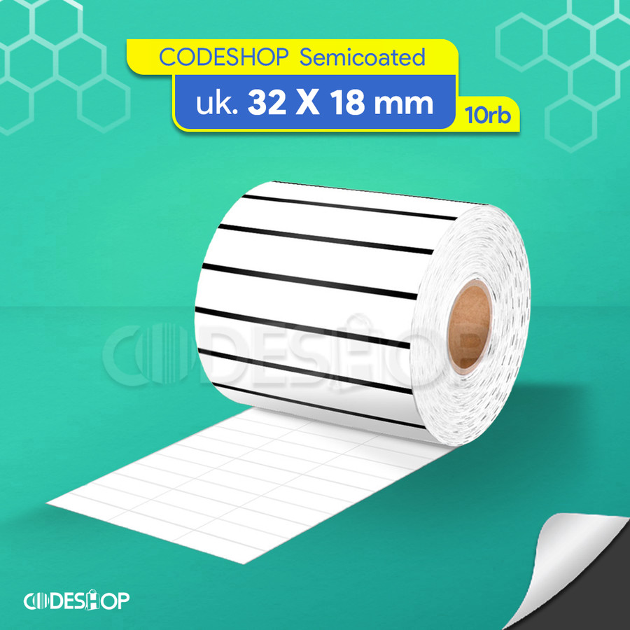 

Codeshop Stiker Label Barcode 32 x 18 mm Semicoated 3 Line isi 10000 Pcs