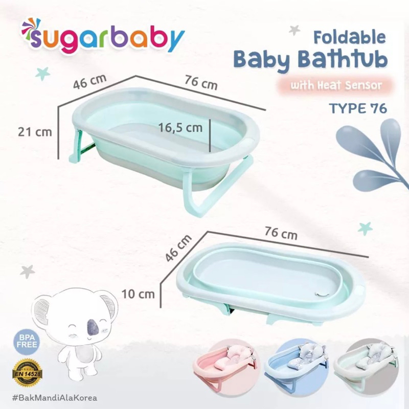 SUGAR BABY - FOLDABLE BATH TUB BABY - Bak Mandi Bayi Lipat dengan Sensor Panas - Bak Bayi