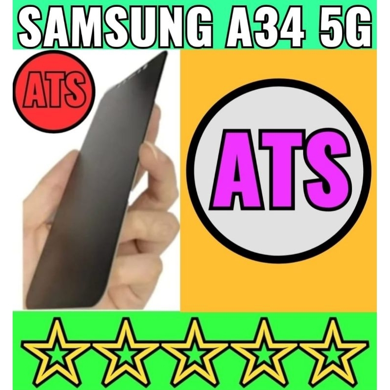 Anti Gores Anti-Spy Samsung A34 5G Tg Tempered Glass Matte Film Ceramic 100% Security Anti Peeping Film Privacy 100% Security Privacy Protect Our Eyes Anti Blue Ceramic Matte Clear Edge To Edge Glass Shield High QualityS.Y Curve Screen Guard Hitam Gelap