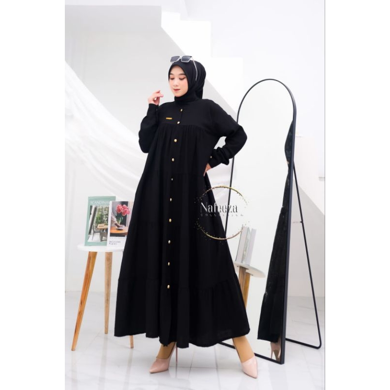 [COD] Midi Dres Kancing Polos Linen Premium/Dress Jumbo Kekinian / Gamis Busui