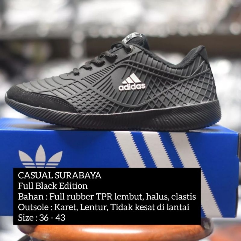 Sepatu Sekolah Hitam Polos Ads Bahan Karet Lentur. Sepatu Sport Running Full Hitam Polos Black Edition Laki - laki, Perempuan. Sepatu Sekolah Hitam Bahan Karet.