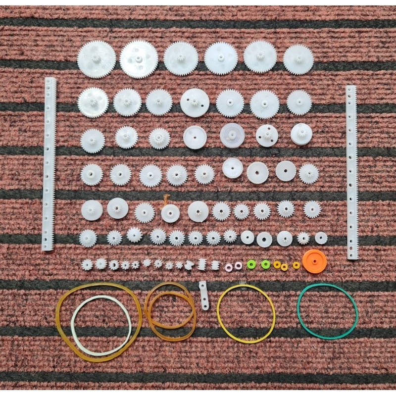 81pcs Gear Gigi wor. pulley roda belt spare part plastik mainan edukasi DIY mobil robot rancang bang