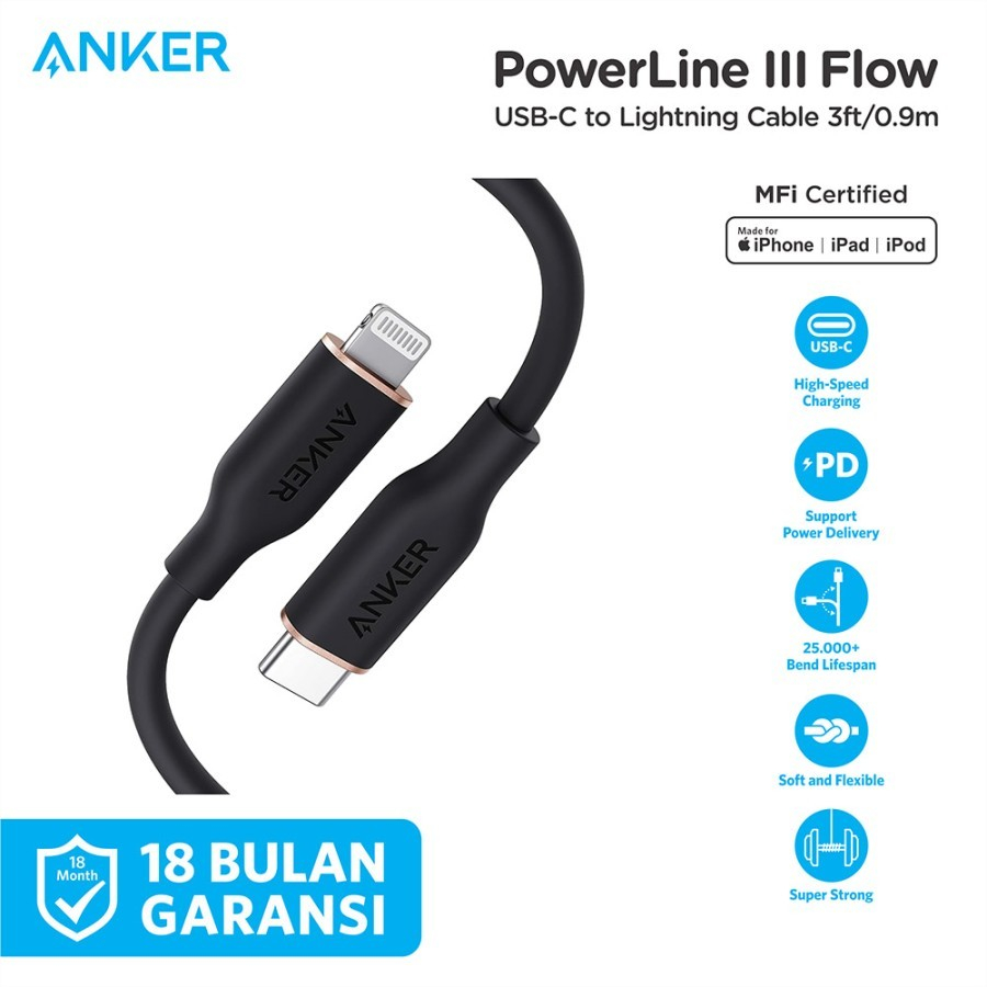 ANKER KABEL DATA TYPE C TO LIGHTNING IPHONE FAST CHARGING 3FT ORIGINAL