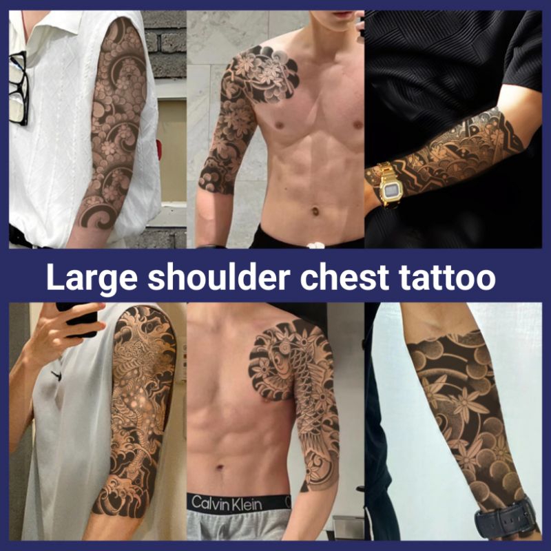 Large shoulder chest Semi permanen tattoo