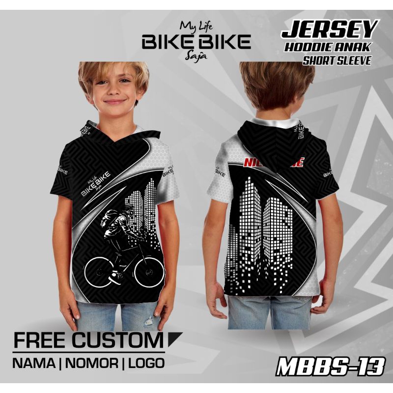 Hoodie Jersey gowes Hoodie sepeda anak lengan pendek