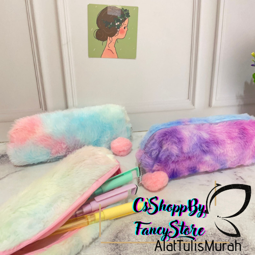 

Tempat Pensil Bulu Pom Pom Polos Warna Rainbow Kotak Pensil Serbaguna Murah Cantik Cod