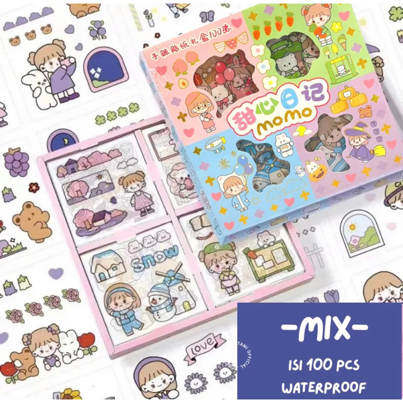 

ORI MOMO Stiker Korea Lucu 100 lembar Waterprof Lucu Original / Stiker Korea DIY Handbook Scrapbook Bisa Ecer