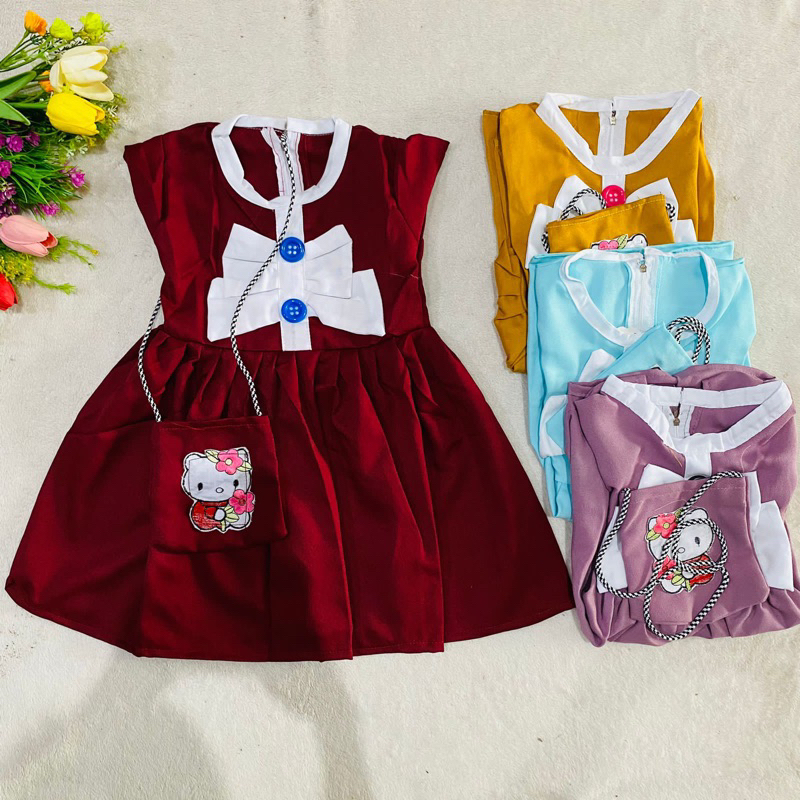 Dress anak 1 2 tahun cewek perempuan baju anak MosShot free tas ( Dress MosShot tas )