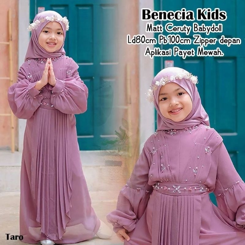 BENECIA DRESS KIDS PAYET MUTIARA GAMIS ANAK KEKINIAN 7-8 TAHUN/GAMIS MUSLIM ANAK PEREMPUAN/BAJU ANAK TANGGUNG/FAR MOSLEMSTORE