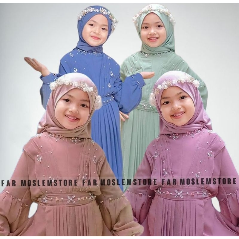 BENECIA DRESS KIDS PAYET MUTIARA GAMIS ANAK KEKINIAN 7-8 TAHUN/GAMIS MUSLIM ANAK PEREMPUAN/BAJU ANAK TANGGUNG/FAR MOSLEMSTORE