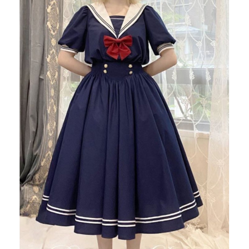 【AiVii】DRESS MIDI SAILOR NAVY