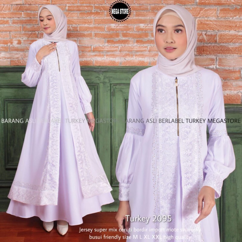 KAFTAN TURKEY PAYET MOTIF WARNA PUTIH