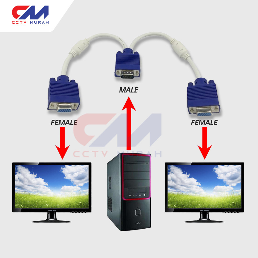 KABEL VGA 1 MALE - 2 FEMALE || KABEL VGA SPLITTER