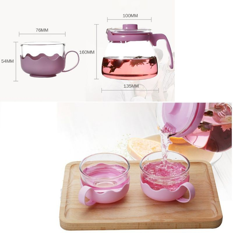 [TEAPOT 5IN1] TEKO SET Tempat Minum Teh Teko Set Cangkir Gelas Kaca Teapot Kado