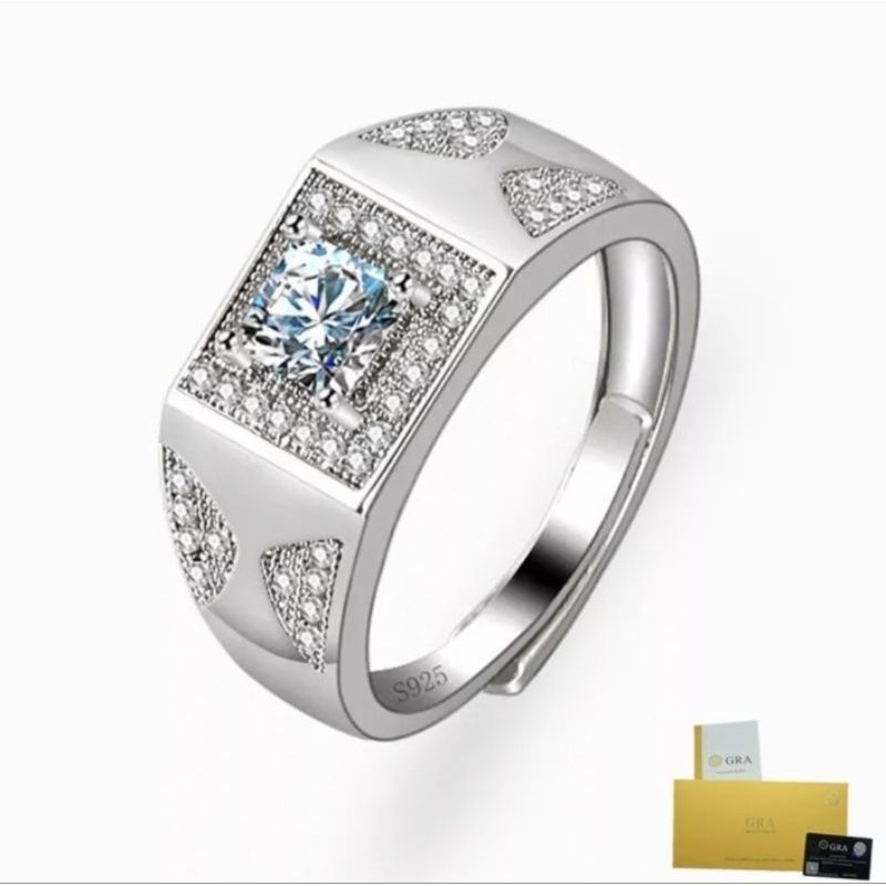Cincin Perak 925 Moissanite 1 Carat (ID_003 Pria/Wanita)
