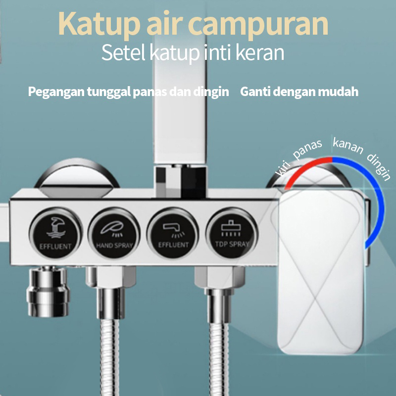 KERROGEE Shower Kamar Mandi 4 Dalam 1 Set Dengan Faucet /Shower Tiang Set Panas-Dingin/Set pancuran tembaga lengkap /4 Tombol Fungsi