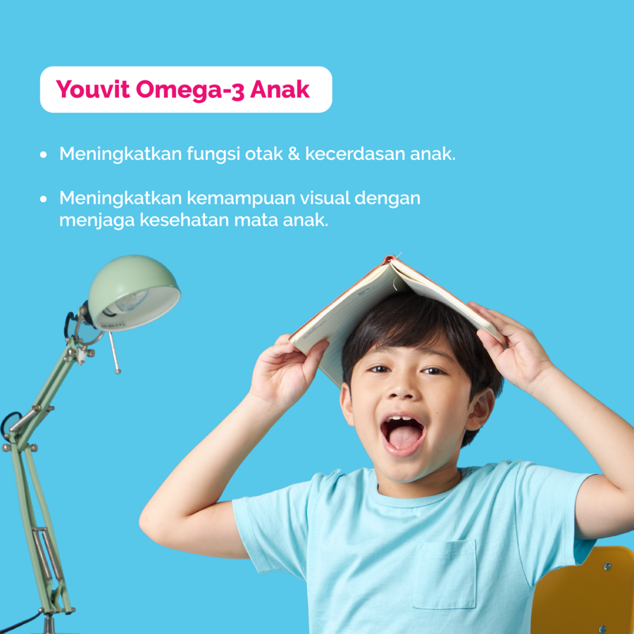 Youvit Omega 3 Anak 30 Hari dengan Minyak Ikan untuk Otak &amp; Mata Anak (Vitamin Otak Anak) | Kecerdasan Anak