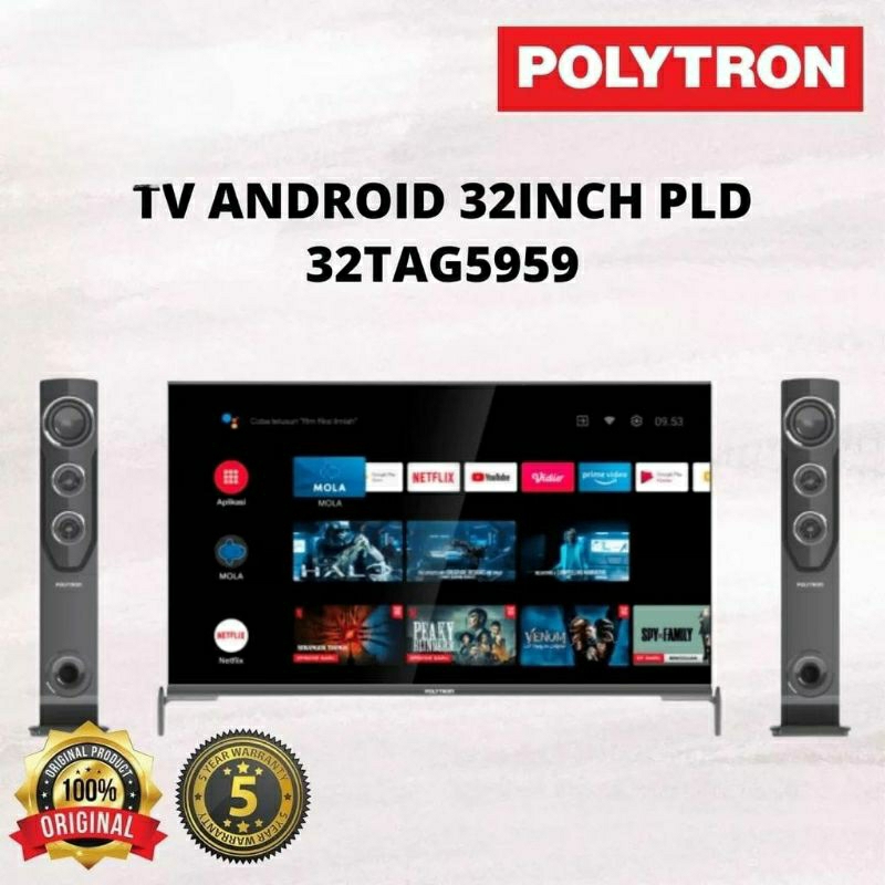 TV LED DIGITAL 32INCH POLYTRON PLD 32TAG5959/SMART ANDROID TV POLYTRON TOWER 32INCH NETFLIX YOUTUBE