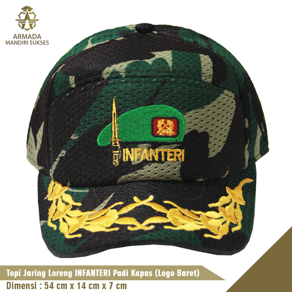 Topi Jaring Infanteri Loreng Padi Kapas - Topi Infanteri Loreng