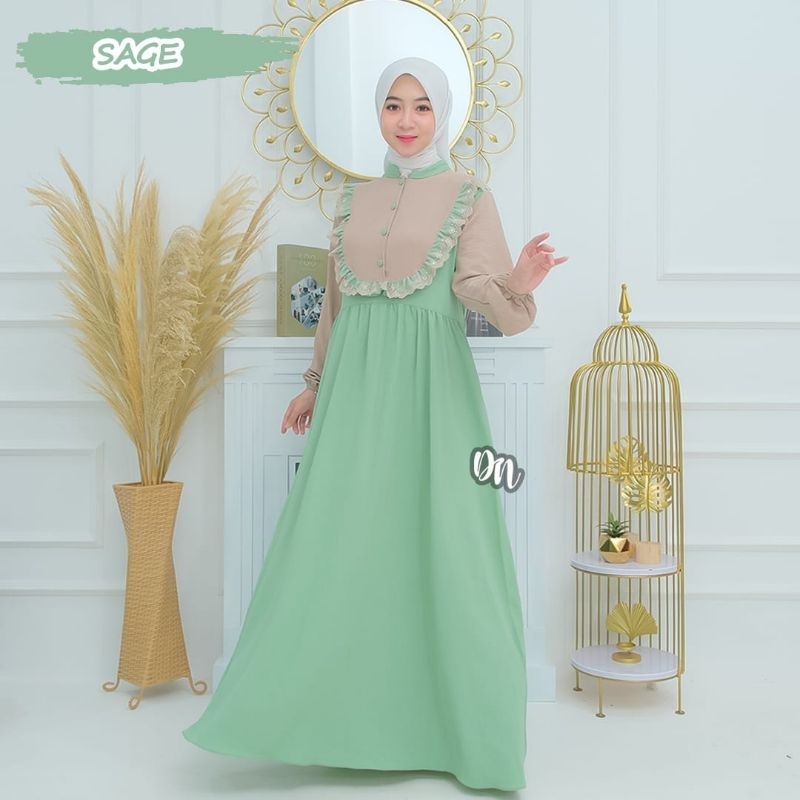 DRESS QIRANIA DN DAN ARETHA ARUMA AKU KARISSA CRINGKLE PREMIUM NONI STYLE RENDA DADA TREND WARNA MASA KINI