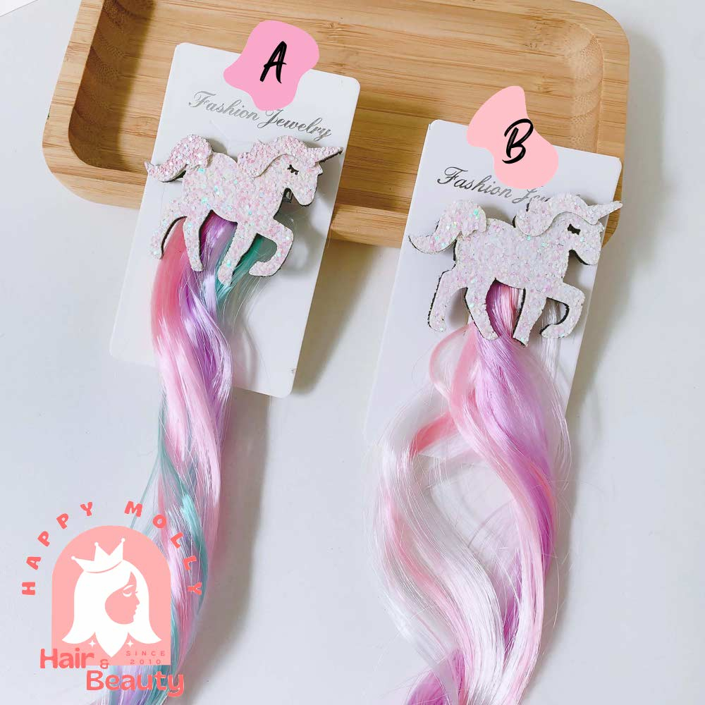 Jepit Rambut Highlight Palsu - Curly - Hiasan Anak Perempuan Korea - Glitter Unicorn W8205 ( Group )