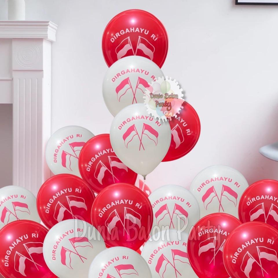 Balon Latex Merah Putih DIRGAHAYU RI / Balon 17 Agustus 12 inch Ecer