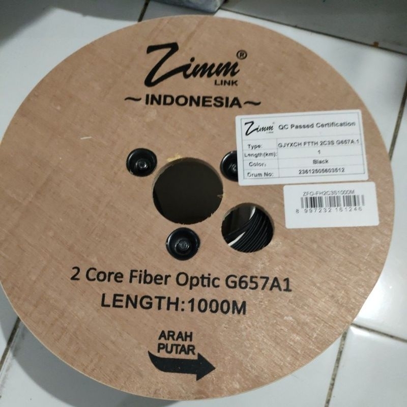 ZIMMLink Kabel FTTH Dropcore Drop core 2 core 3 seling hasbelan 1000 meter Zimmlink  2Core 3Seling Kawat Fiberoptic Cable