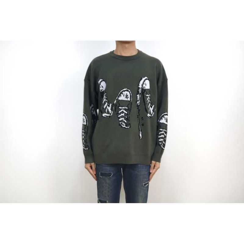 sweater crew-neck rajut tebal skrip pria