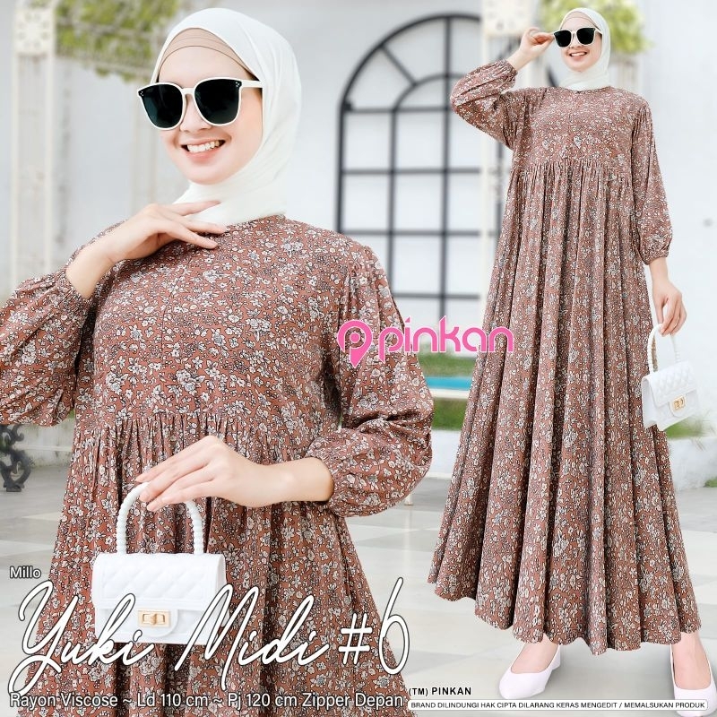 YUKI Midi Dress | Rayon Motif | LD 110 PB 120 | Fashion Muslim Dress Rayon Motif