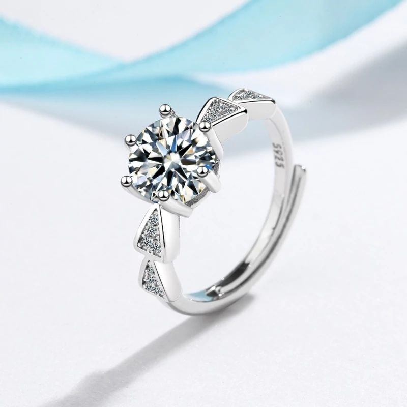 ChrystalxSea Cincin Wanita Silver S925 Hexagonal Dias - Silver Ring S925 for Women