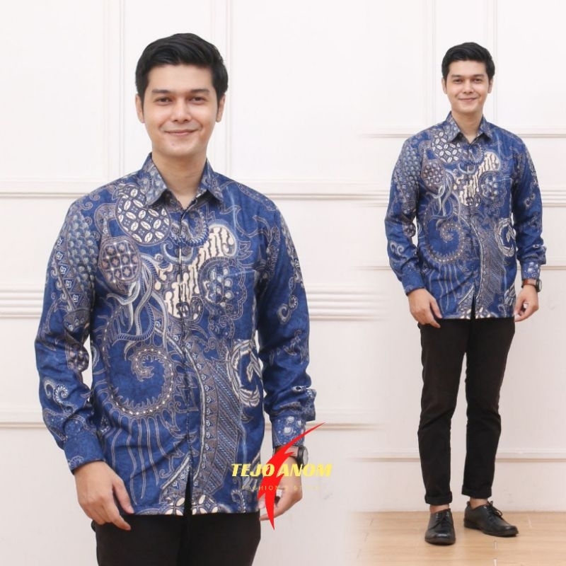 Kemeja Batik Pria Modern Lengan Panjang Casual Modis Slim Fit Trendy