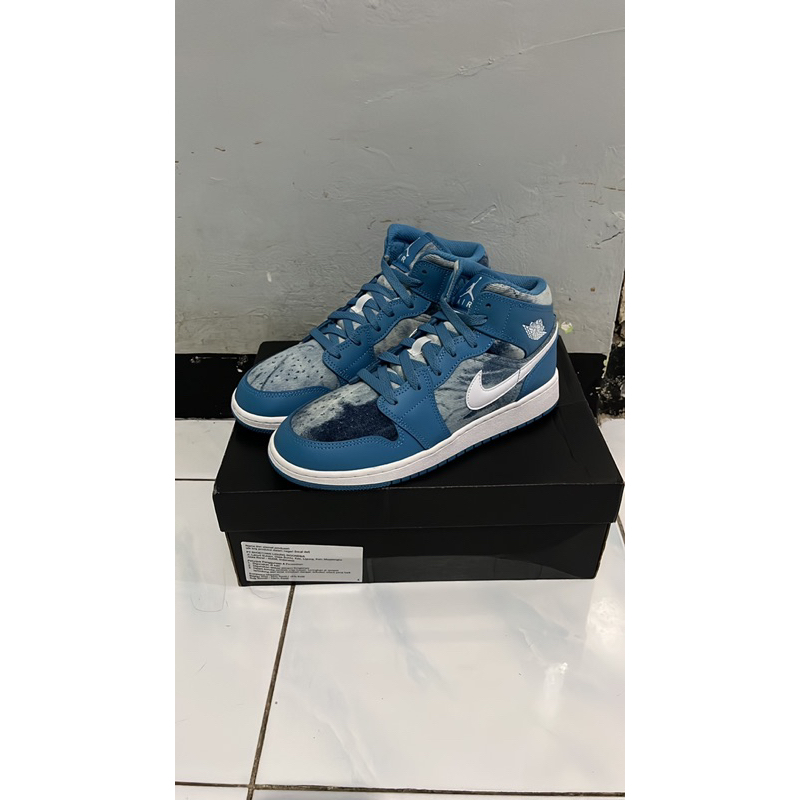 BNIB SEPATU WANITA SNEAKERS AIR JORDAN 1 MID WASHED DENIM ORIGINAL