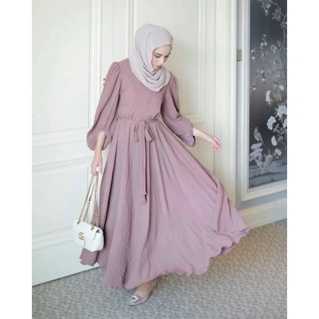 NEW INAYAH DRESS BAHAN POLO LINEN - Gamis Crinckle Polos Gamis Jumbo Crinkle - Gamis Kondangan Wanita