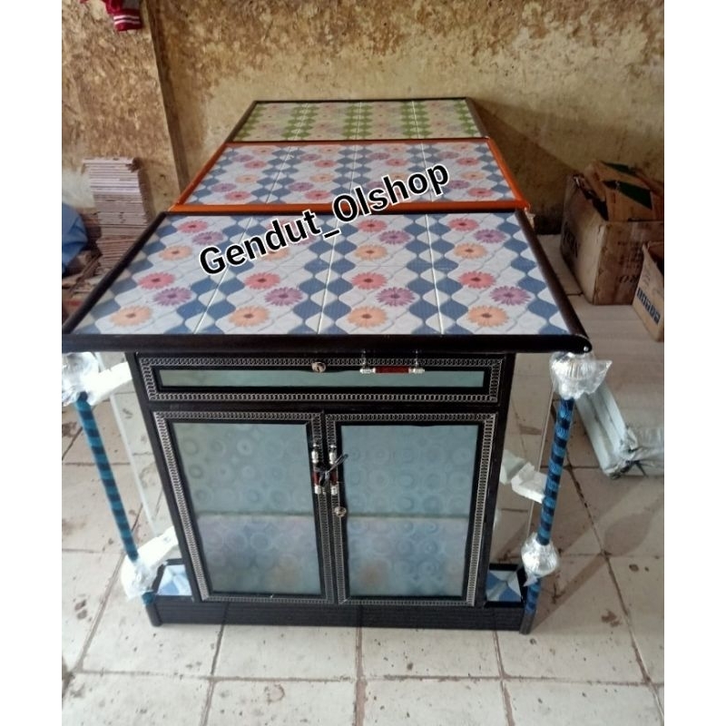 (Khusus Wilayah Kota Palembang) Rak TV Kaca Alumunium Rak Serbaguna (Polos Tanpa Sayap) 4Keramik dan