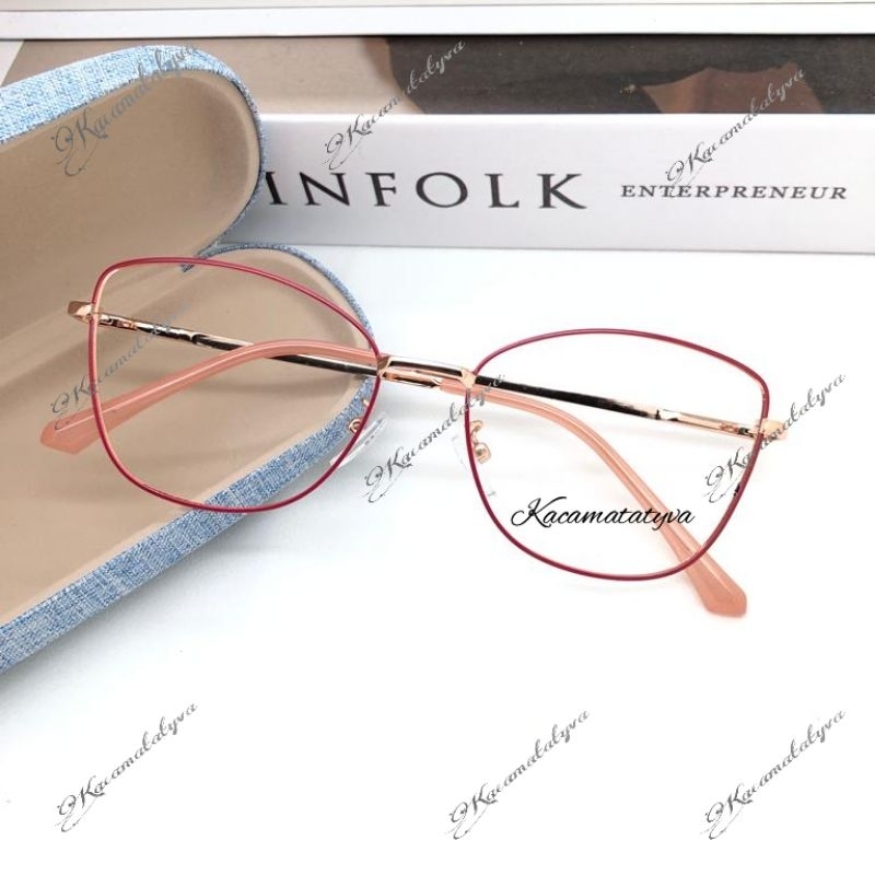 Frame J8512 Kacamata Wanita Cat Eye Besi