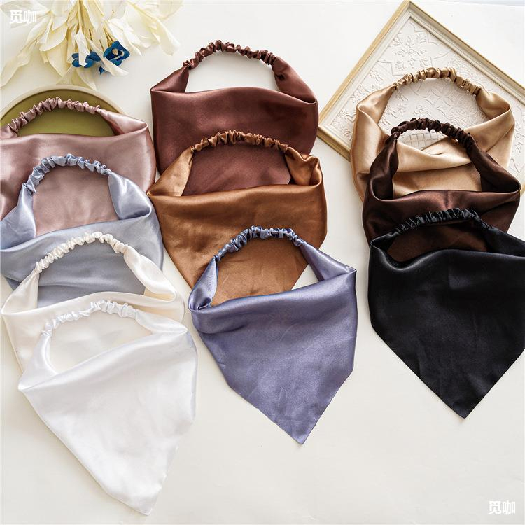 Satu Keluarga Bandana Segitiga Headband Korean Style Triangle Woman Scraf Bahan Satin dan Katun Motif Polos Wanita Bandana Kain pita rambut aksesoris rambut