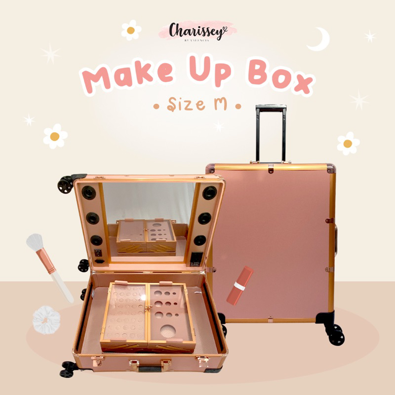 Charissey beautycase/koper makeup/ makeupbox/ free standing dan free 6 bohlam