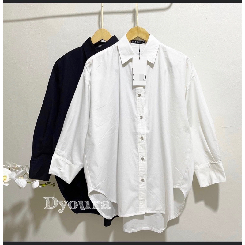 Atasan lengan panjang bahan katun poplin / kemeja zara