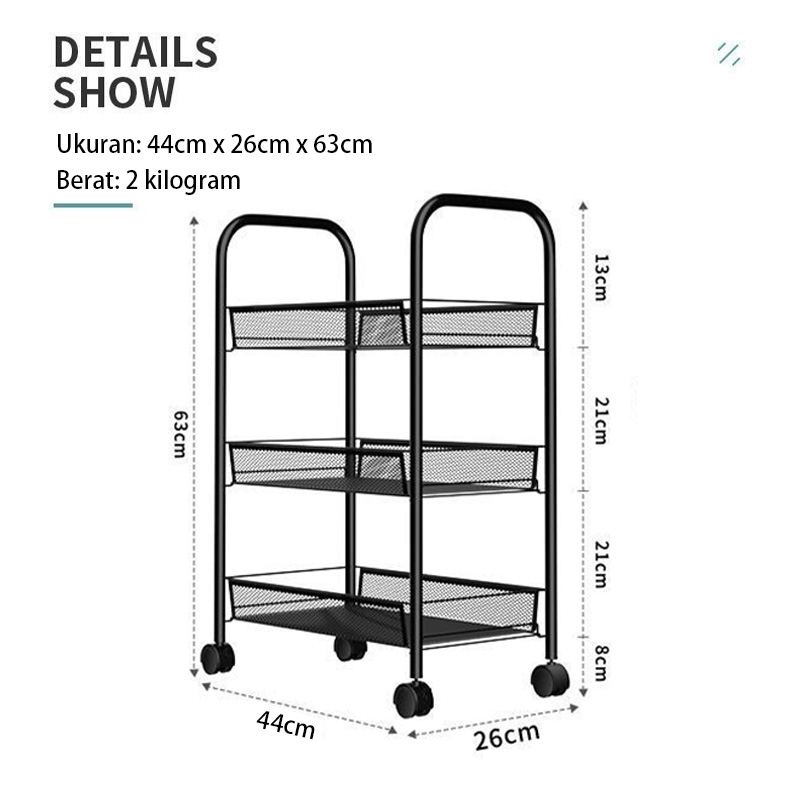COD-RAK TROLI JARING 3 TINGKAT / RAK PENYIMPANAN / RAK SERBAGUNA TERMURAH (V3B1)