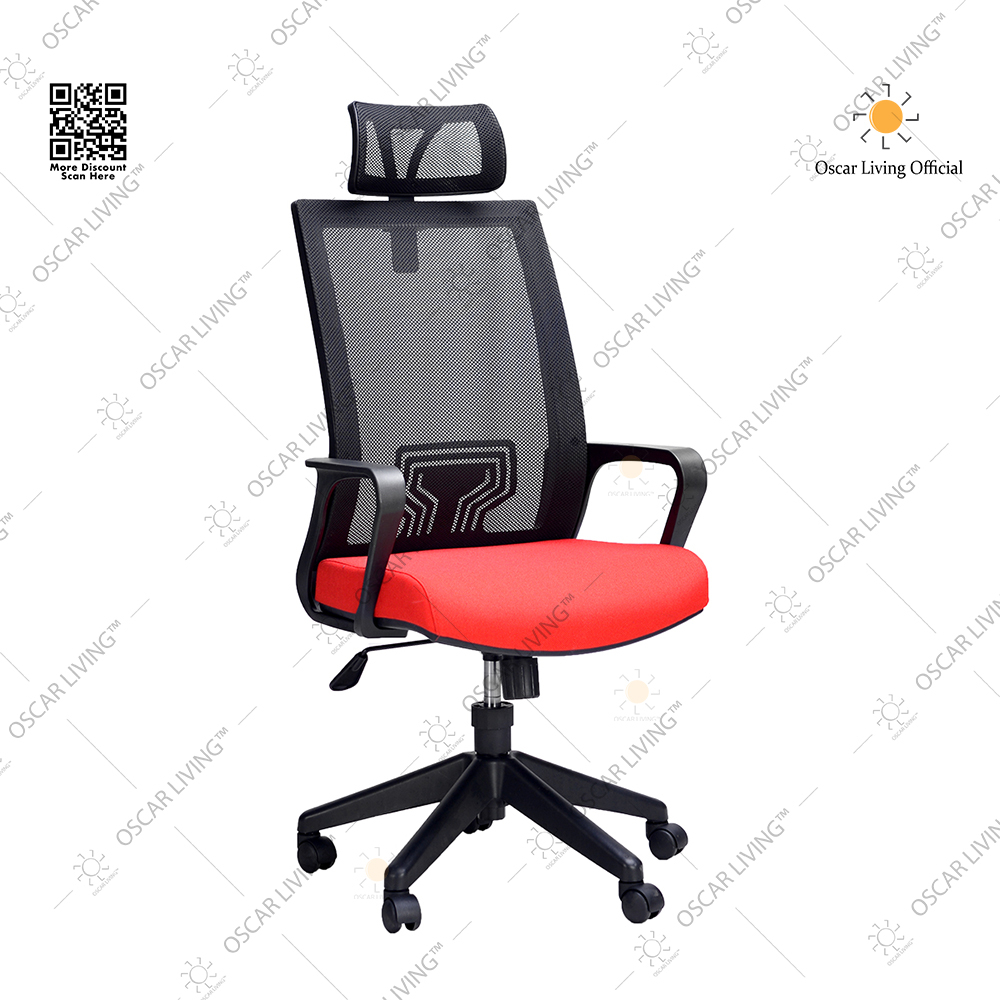 Kursi Kantor Savello AXO H Kursi Kerja / Kursi Belajar Jaring Dudukan Merah Sandaran Hitam