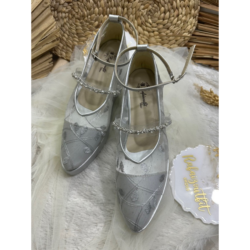 sepatu pesta wedges wanita silver 5cm