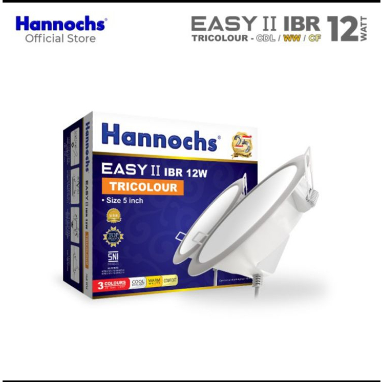 Lampu Downlight LED Hannochs EASY II 12W Bulat IB TRICOLOUR 3 WARNA