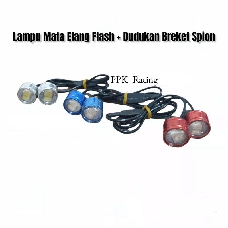 Lampu Mata Elang Flash Plus Breket Spion 3 Mode Panoramic Sepasang